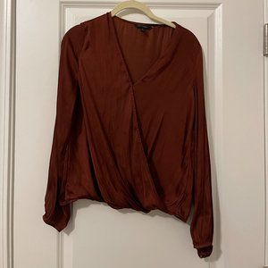 Banana Republic Satin Long Sleeve Blouse Red